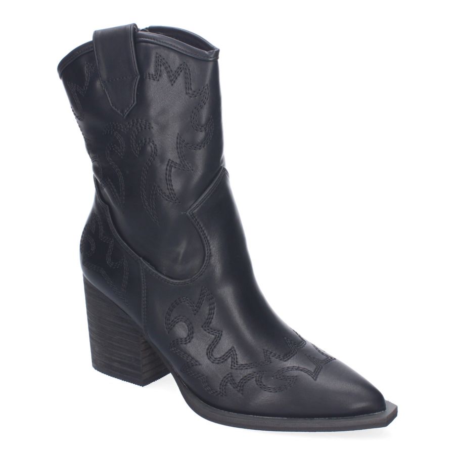 TULSA · BOTINES COWBOY DE PUNTA FINA CON BORDADOS Y TACÓN DE 8 CM