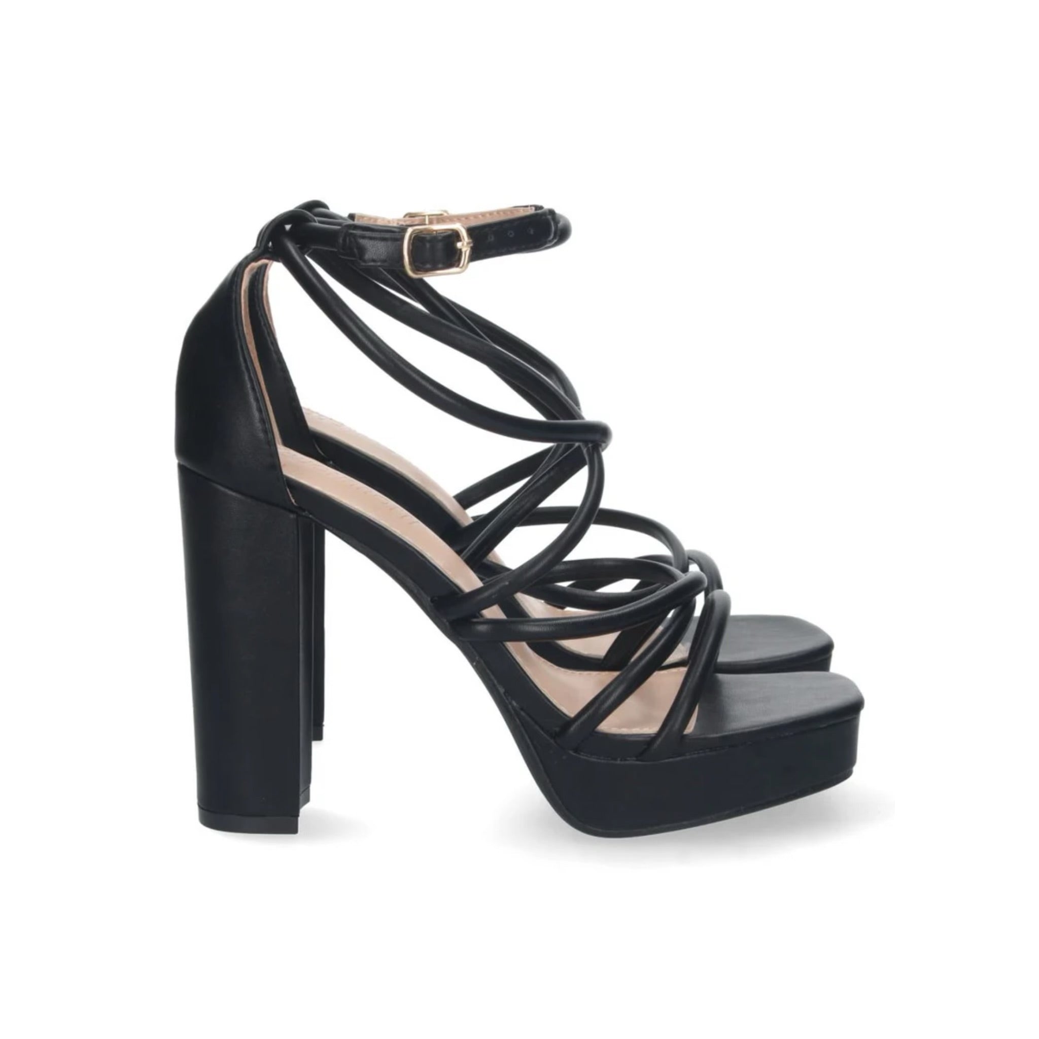 JAQUELINE · SANDALIAS DE TACÓN CON TIRAS CRUZADAS Y PLATAFORMA