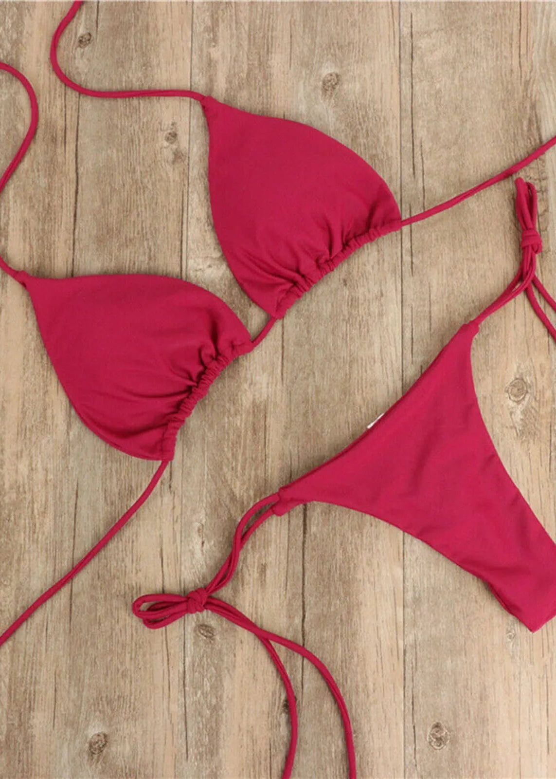 Bikini mini burdeos con top fruncido y tiras ajustables – Malibu Barcelona