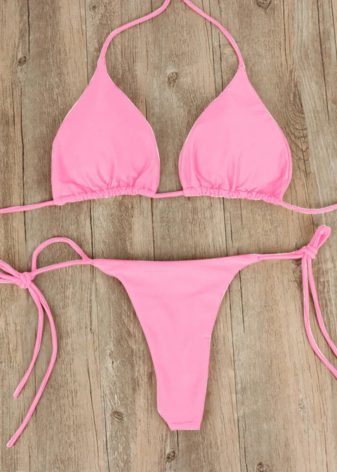 Bikini mini rosa claro con top fruncido y tiras – Malibu Barcelona