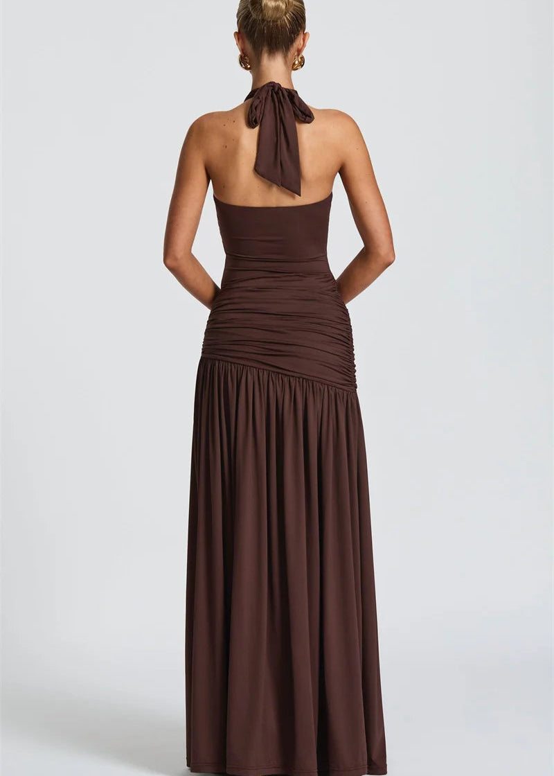 ALEXIA · VESTIDO LARGO CON ABERTURA LATERAL Y DETALLE DE ARO
