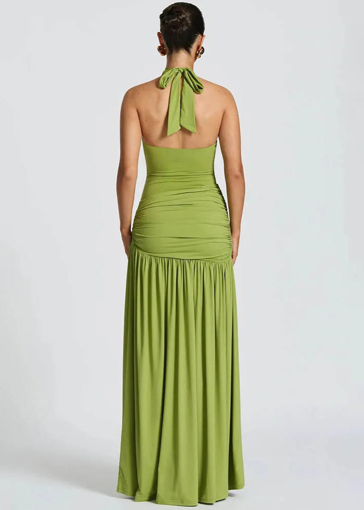 ALEXIA · VESTIDO LARGO CON ABERTURA LATERAL Y DETALLE DE ARO