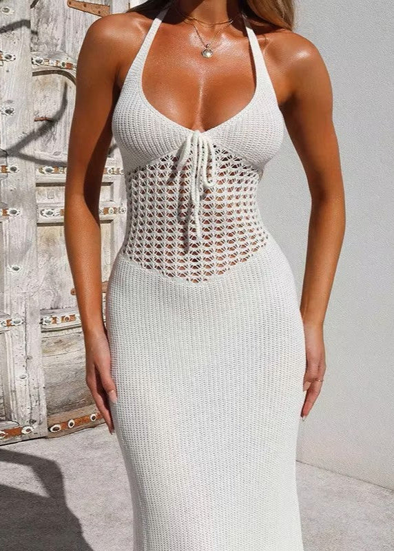 GENEVA · VESTIDO MAXI DE CROCHET CON LAZO Y ESPALDA DESCUBIERT
