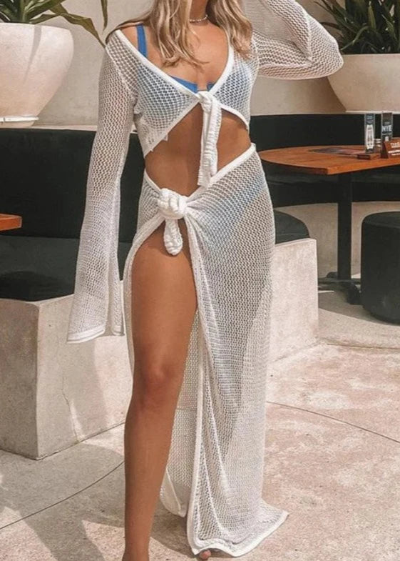 BALI · CONJUNTO DE RED CON LAZOS Y FALDA PAREO CALADA