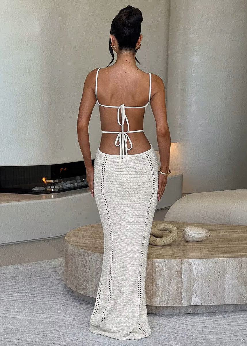 MADISON · VESTIDO DE CROCHÉ CON ESPALDA DESCUBIERTA Y CORTE SIRENA