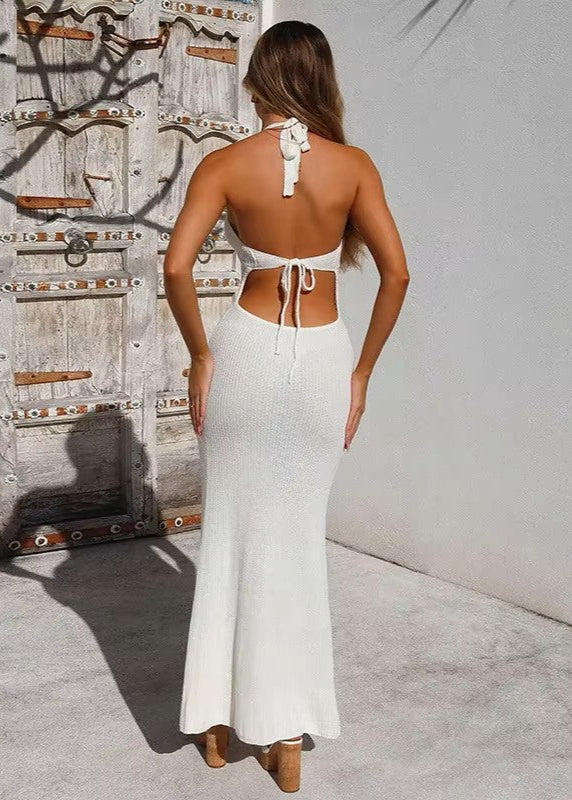 GENEVA · VESTIDO MAXI DE CROCHET CON LAZO Y ESPALDA DESCUBIERT
