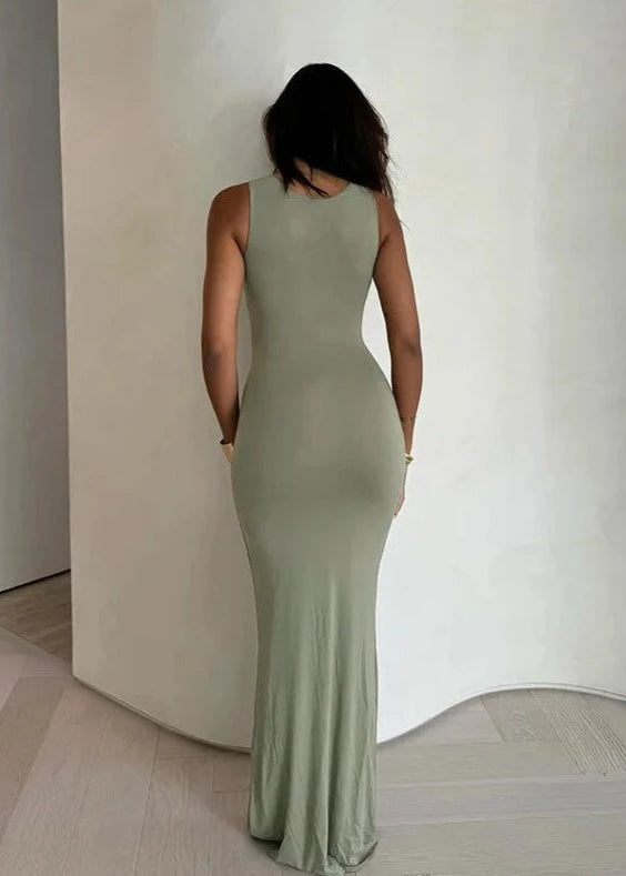 MICHELLE · VESTIDO MAXI CEÑIDO CON ESCOTE CRUZADO