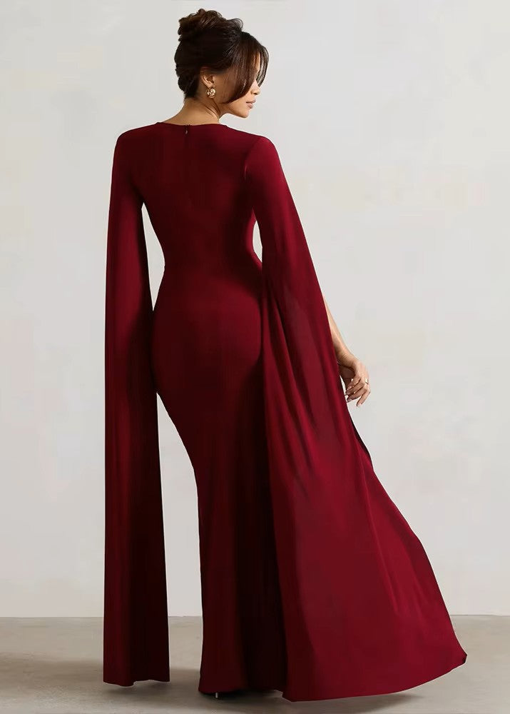 LUCIANNA · VESTIDO MAXI RECTO CON MANGAS ABIERTAS Y ABERTURA LATERAL