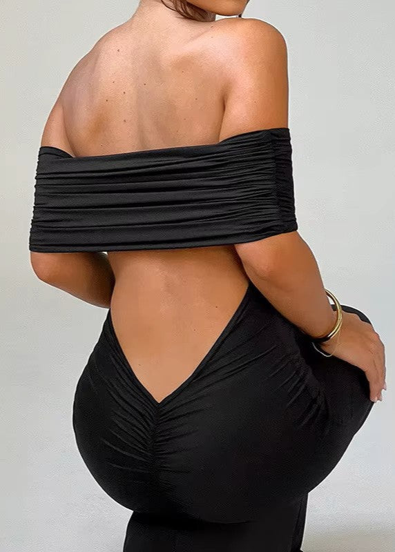 NICOLE · VESTIDO MAXI BARDOT CON ESPALDA DESCUBIERTA Y FALDA CEÑIDA