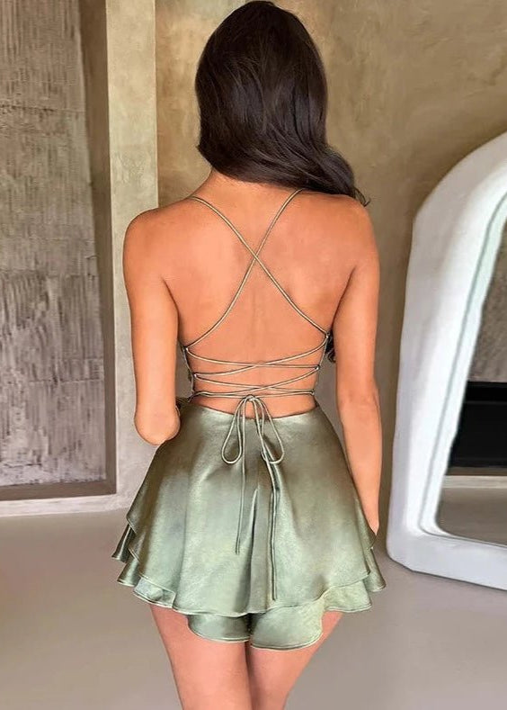 AGATA - VESTIDO MINI ESPALDA DESCUBIERTA SATINADO - MALIBUBARCELONA