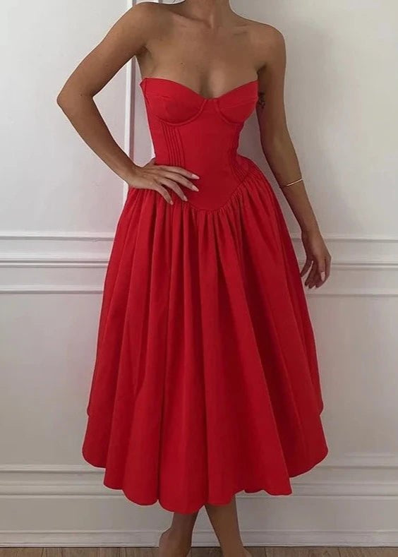 AMELIE - VESTIDO MIDI ENCORSETADO ROMANTICO - MALIBUBARCELONA