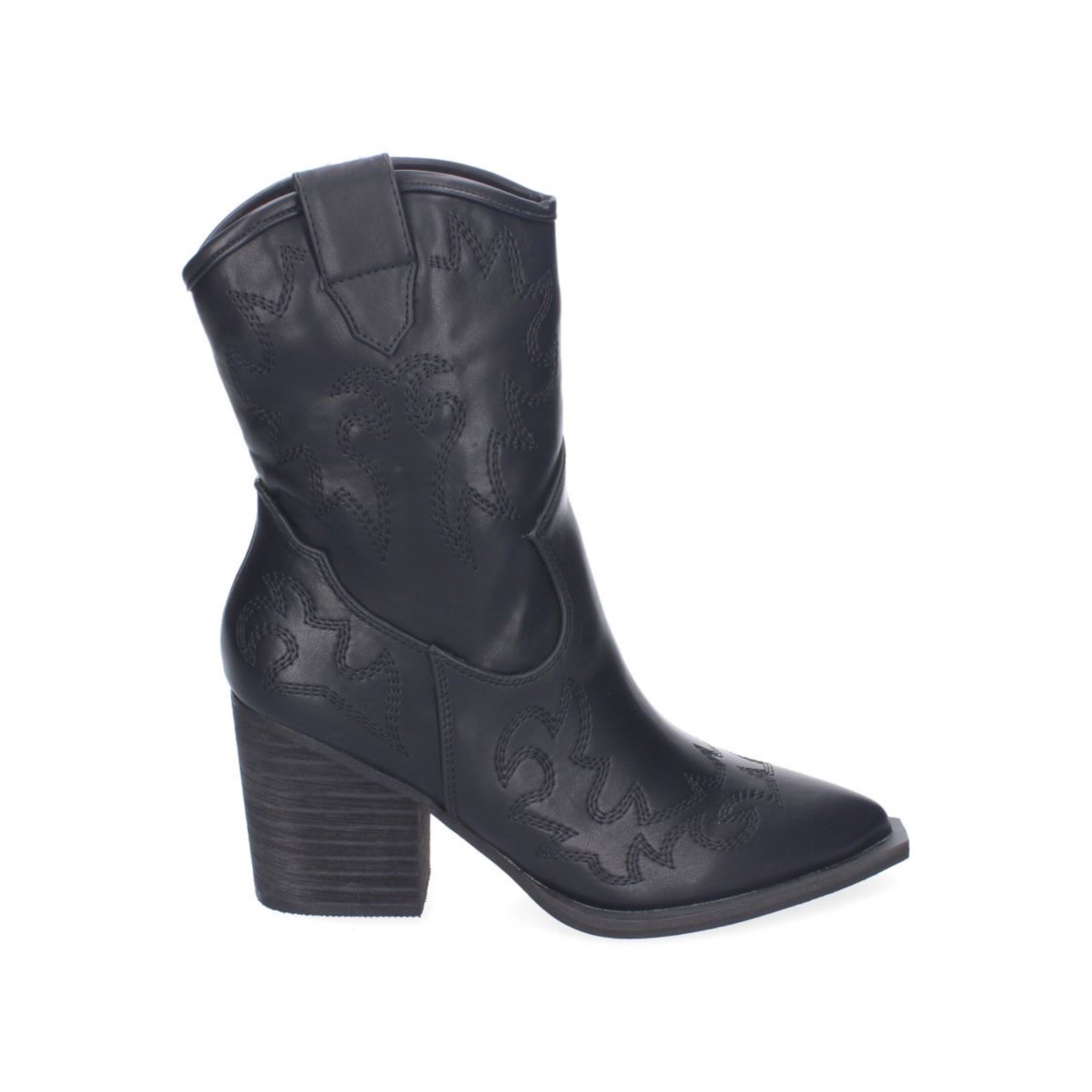 botines cowboy negros con bordados punta fina y tacón 8cm mujer
