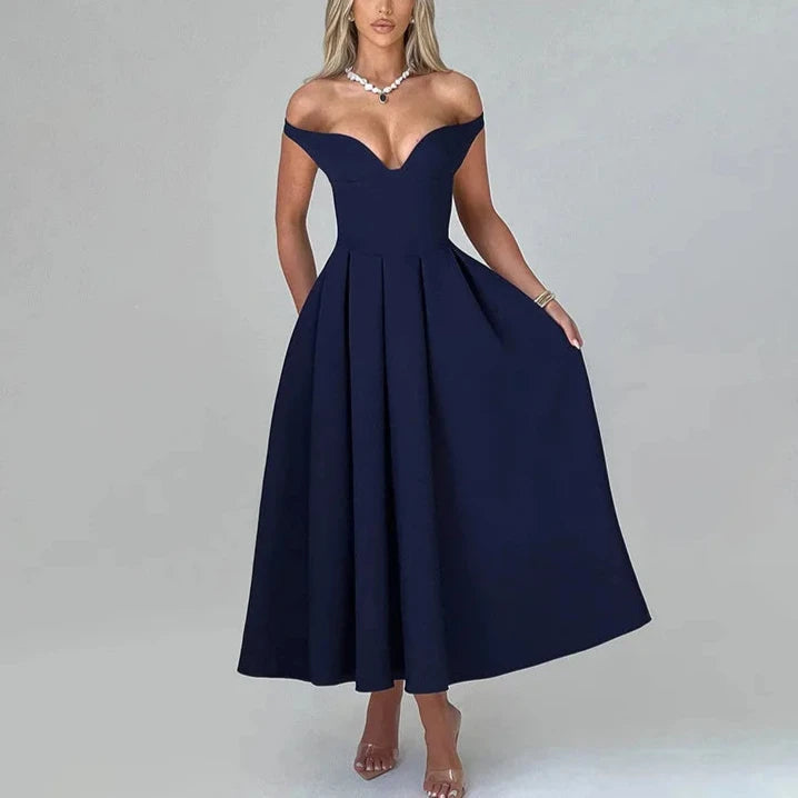 MICAELA - VESTIDO MIDI ESCOTE EN V