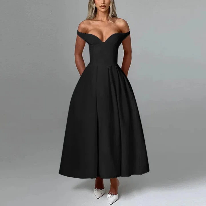 MICAELA - VESTIDO MIDI ESCOTE EN V