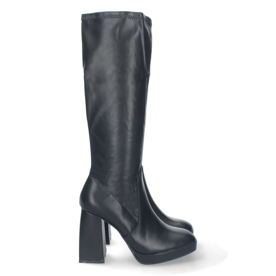botas negras mujer altas caña tacón ancho plataforma punta redonda