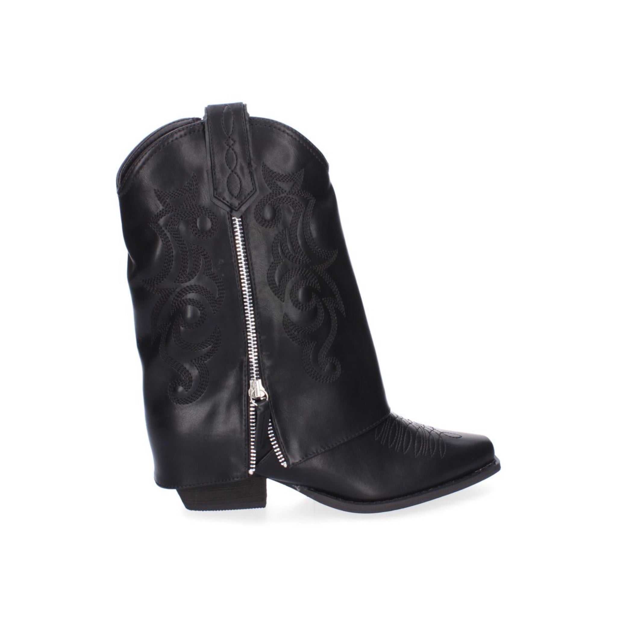 botines negros cowboy con polaina bordados cremallera lateral mujer